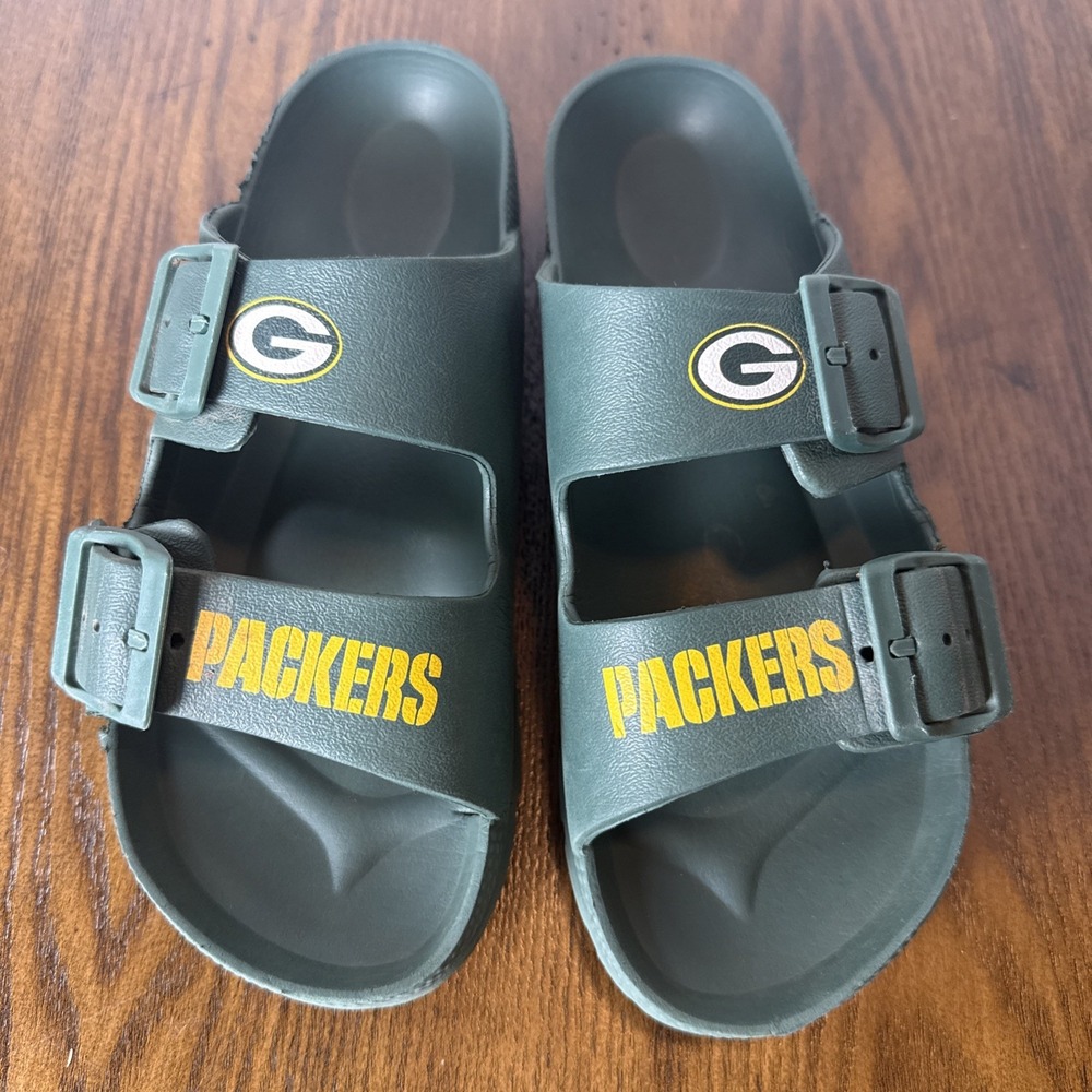 PACKER'S NFL Slides Sandals Size Small 5-6 Green Go Pack Go